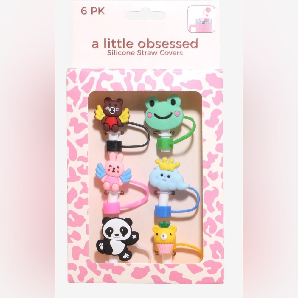Fun Animal Silicone Straw Covers - Pink and Blue Multicolor